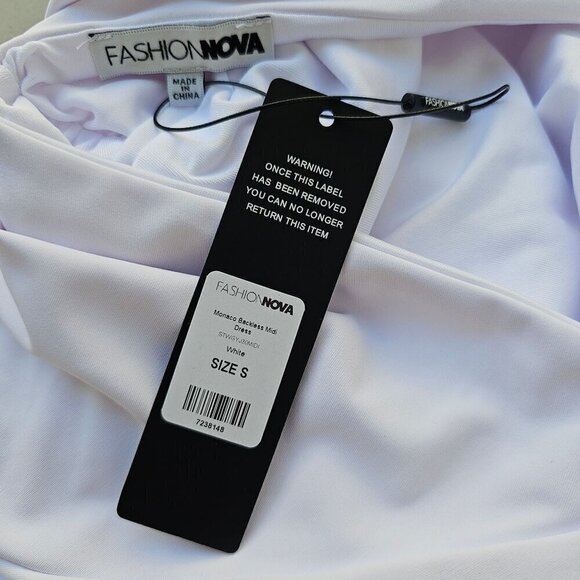 Fashion Nova Monaco Backless Midi Dress Size S White Bodycon Long Sleeve NWT - Picture 4 of 13